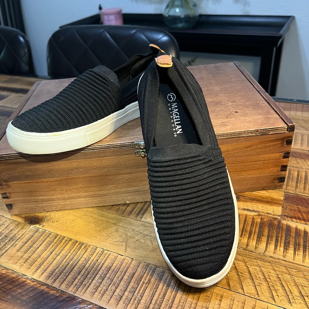 Magellan Outdoors Men's Black Ribbed Slip-On Sneakers